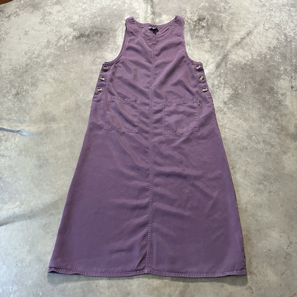 Amy K‎ Su AKS Dress S Purple Pinafore Maxi Jumper Buttons Pockets 90s Lagenlook